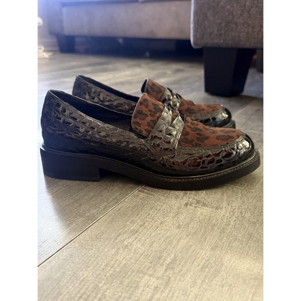 Jeffrey Campbell Leopard Pony Hair Patent Croc Penny Loafers Women’s 8 NWOB